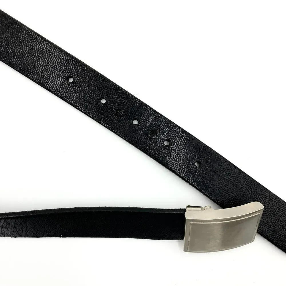 Coach Belt Lizard Textured Leather Black Silver 35